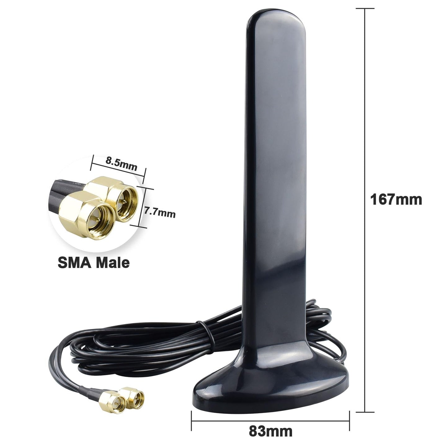 Antenne universelle large bande YOTENKO 2X2 MIMO 3G/4G/LTE/5G, câble 12 dBi, double connecteur SMA mâle (2 m), base magnétique, 700-5 900 MHz CAMPAERO