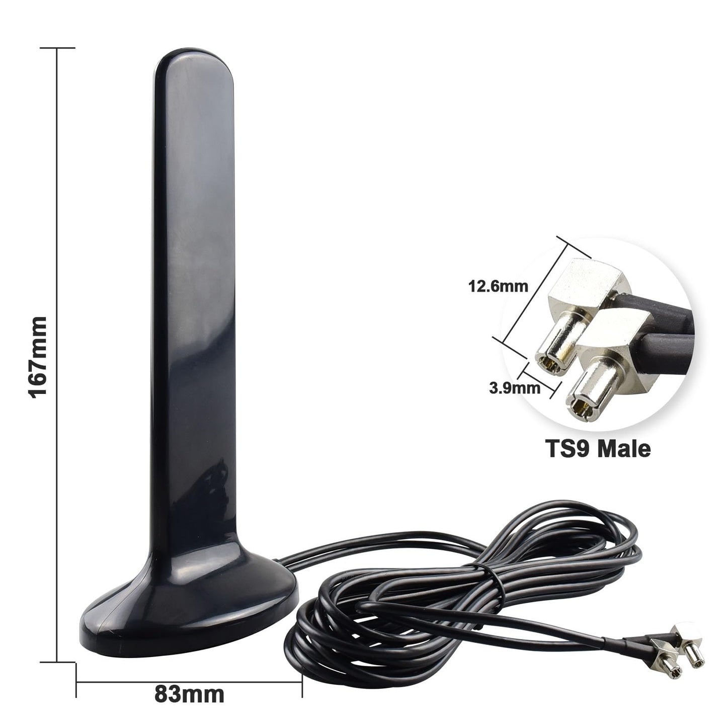 Antenne universelle large bande YOTENKO 2X2 MIMO 3G/4G/LTE/5G, câble 12 dBi, double connecteur SMA mâle (2 m), base magnétique, 700-5 900 MHz CAMPAERO