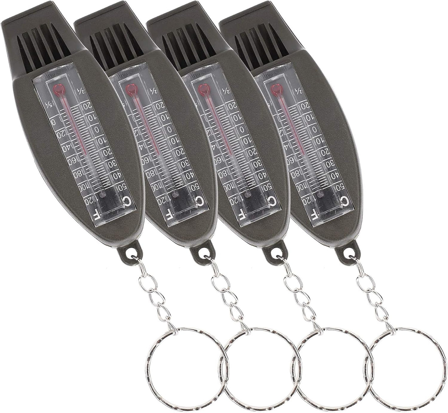 Lot de 4 sifflets multifonctions, boussole, thermomètre. CAMPAERO