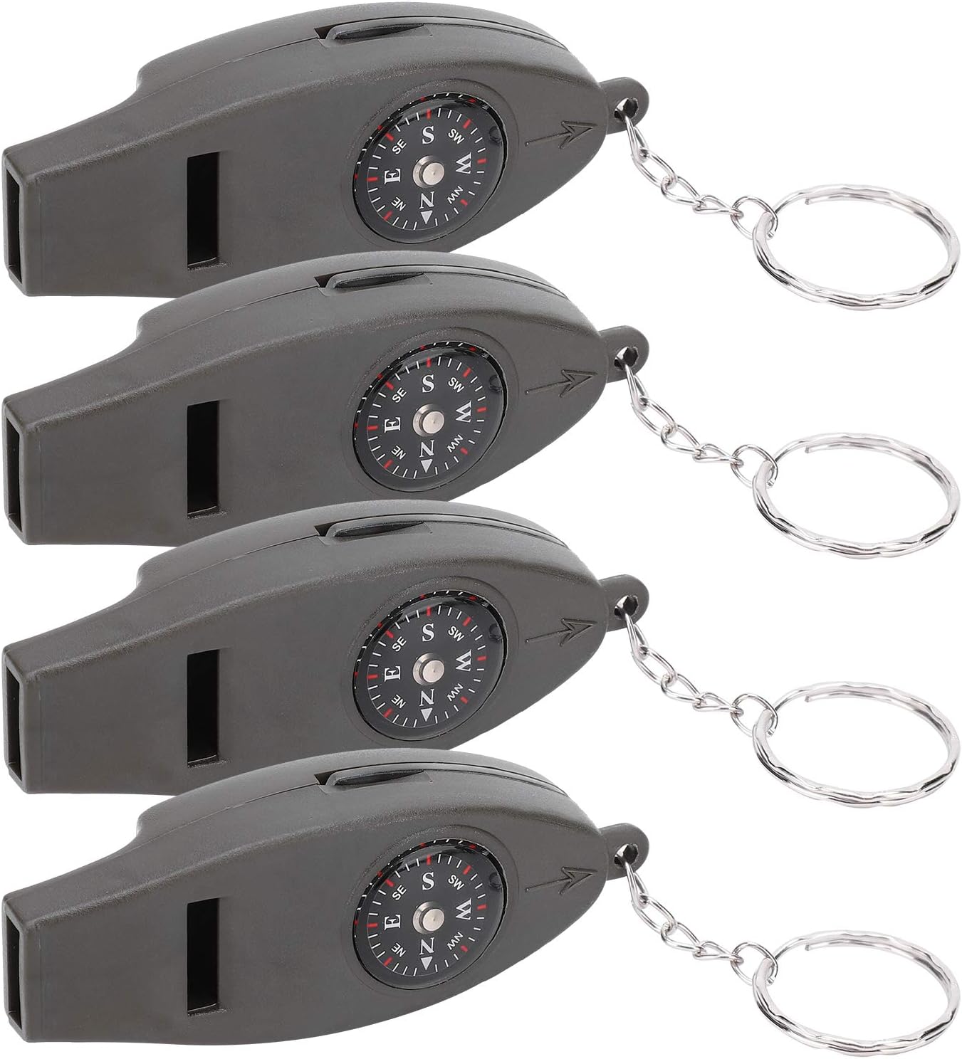 Lot de 4 sifflets multifonctions, boussole, thermomètre. CAMPAERO