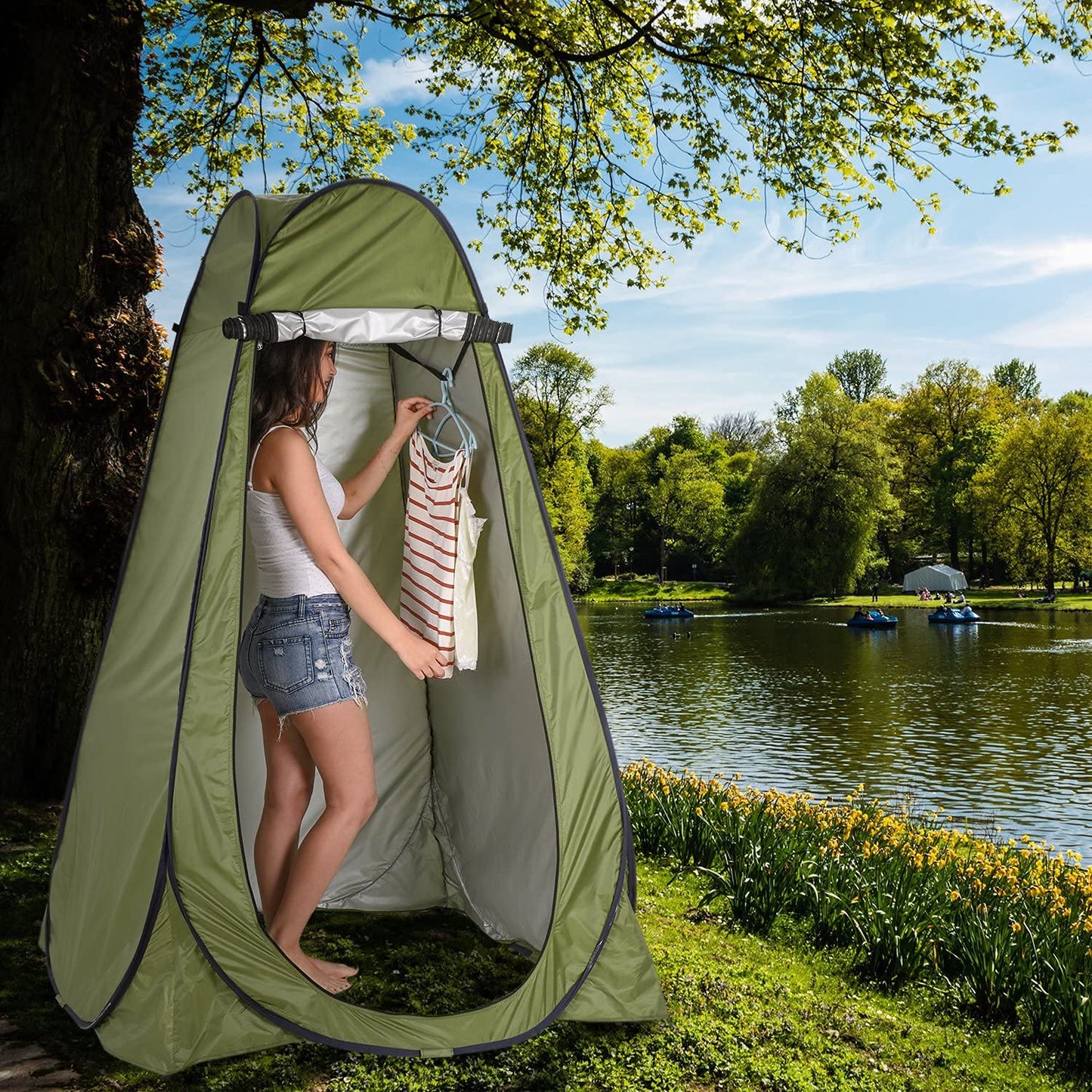 Abri d'intimité pour douche, toilettes, facile à installer, légère et robuste, verte/bleu et pliable avec sac CAMPAERO