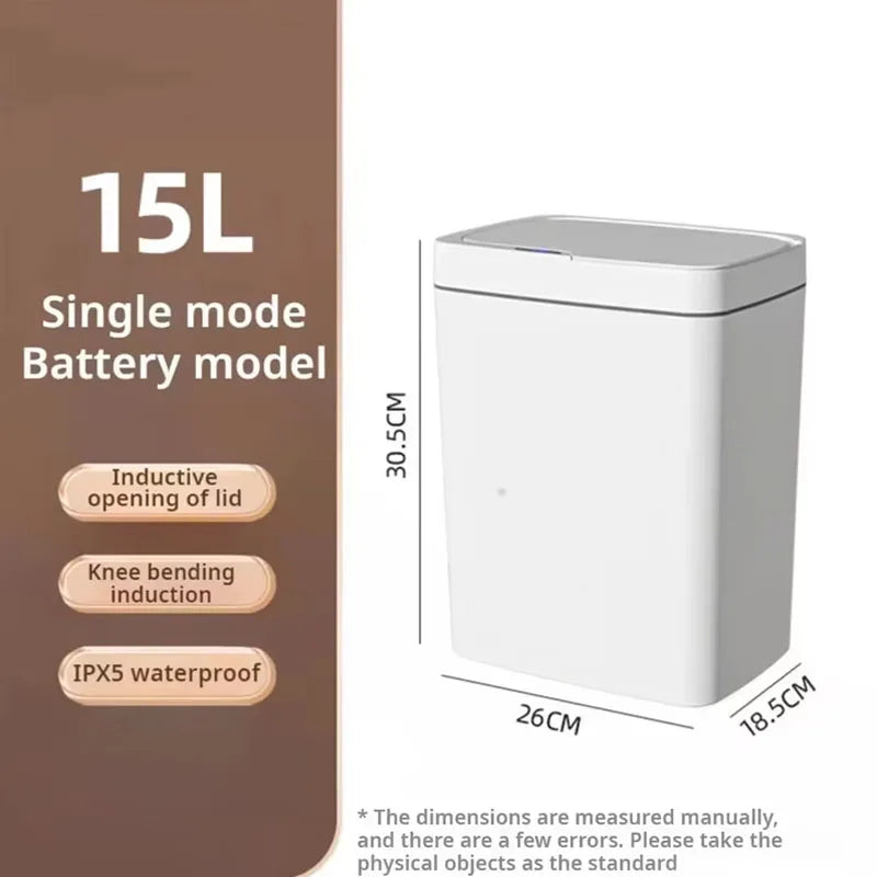 2025 New 15L Smart Trash Can Automatic Touchless Smart Sensor Sensing Trash Can Waterproof Bathroom Kitchen Bedroom Trash Can. CAMPAERO