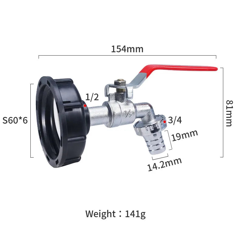 S60x6 Coarse Thread IBC Tank Tap Connecter X 1/2'' 3/4'' Water Coupling Adapter 1000L Garden Home Replacement Valve Fitting CAMPAERO