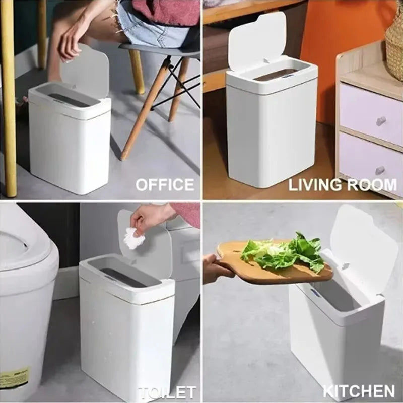 2025 New 15L Smart Trash Can Automatic Touchless Smart Sensor Sensing Trash Can Waterproof Bathroom Kitchen Bedroom Trash Can. CAMPAERO
