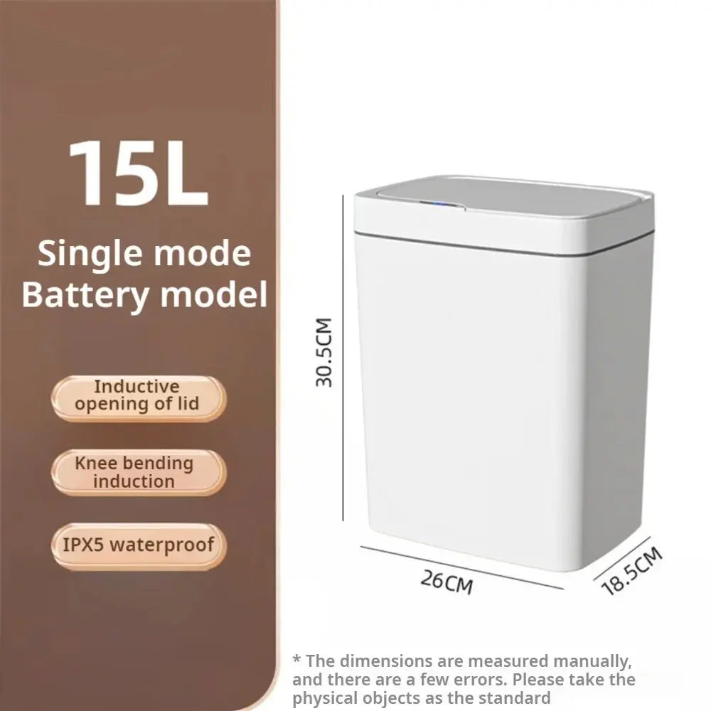 2025 New 15L Smart Trash Can Automatic Touchless Smart Sensor Sensing Trash Can Waterproof Bathroom Kitchen Bedroom Trash Can. CAMPAERO