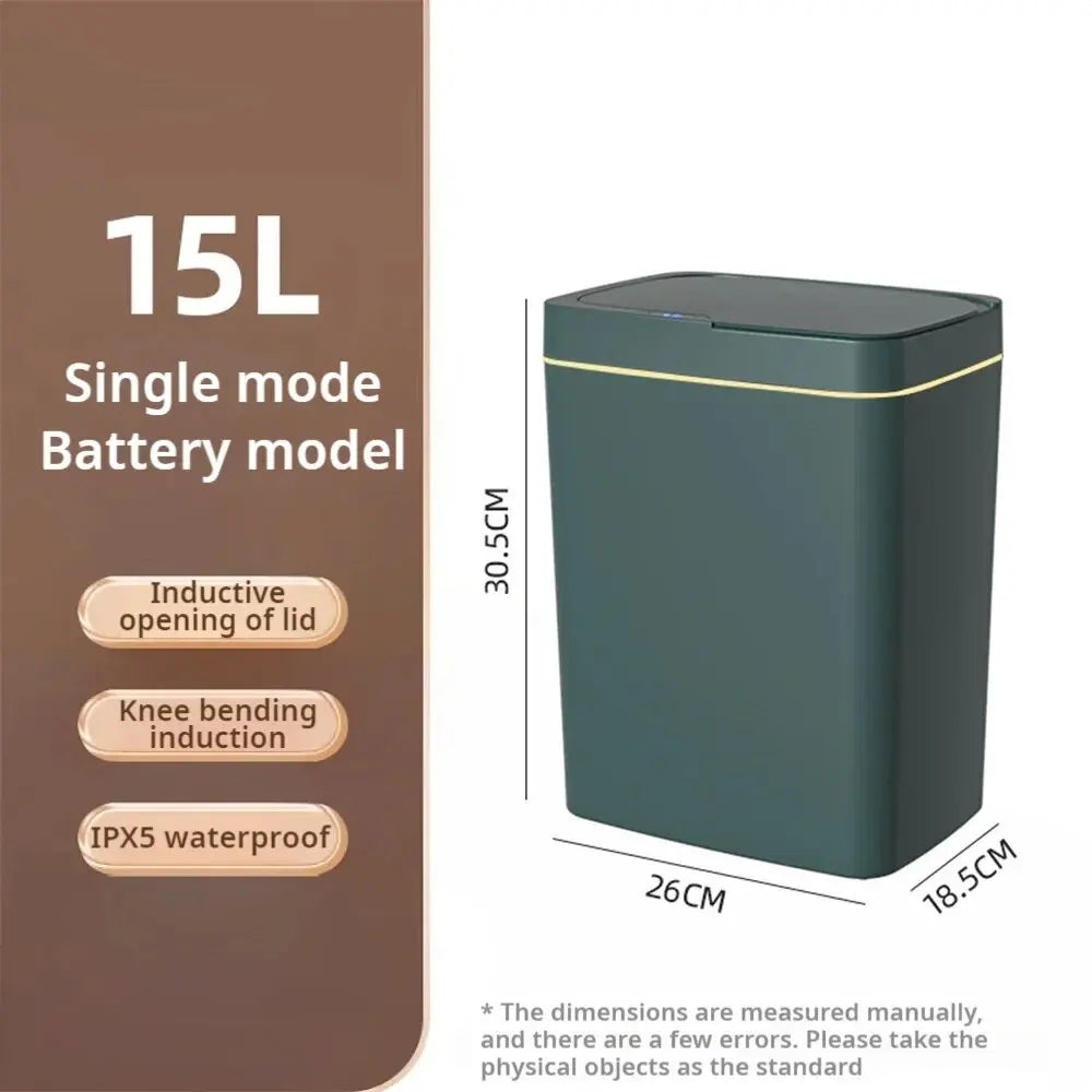 2025 New 15L Smart Trash Can Automatic Touchless Smart Sensor Sensing Trash Can Waterproof Bathroom Kitchen Bedroom Trash Can. CAMPAERO