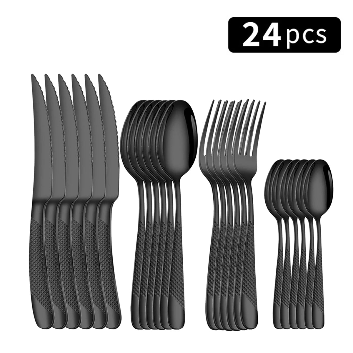 24pc Stainless steel tableware star steak knife and fork dessert fork spoon family suits CAMPAERO