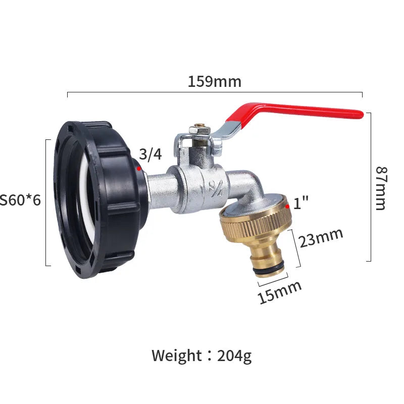 S60x6 Coarse Thread IBC Tank Tap Connecter X 1/2'' 3/4'' Water Coupling Adapter 1000L Garden Home Replacement Valve Fitting CAMPAERO