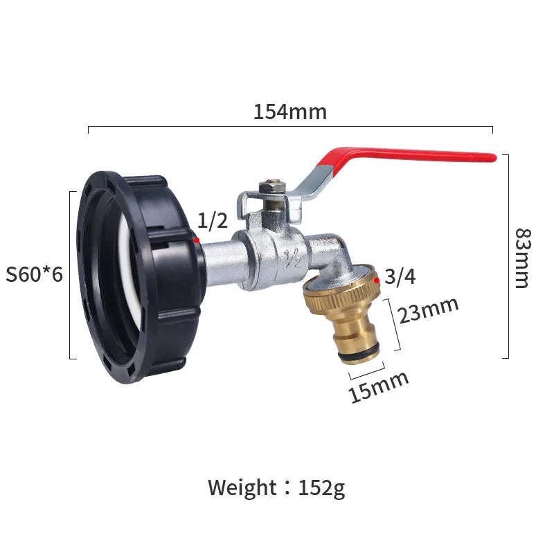 S60x6 Coarse Thread IBC Tank Tap Connecter X 1/2'' 3/4'' Water Coupling Adapter 1000L Garden Home Replacement Valve Fitting CAMPAERO