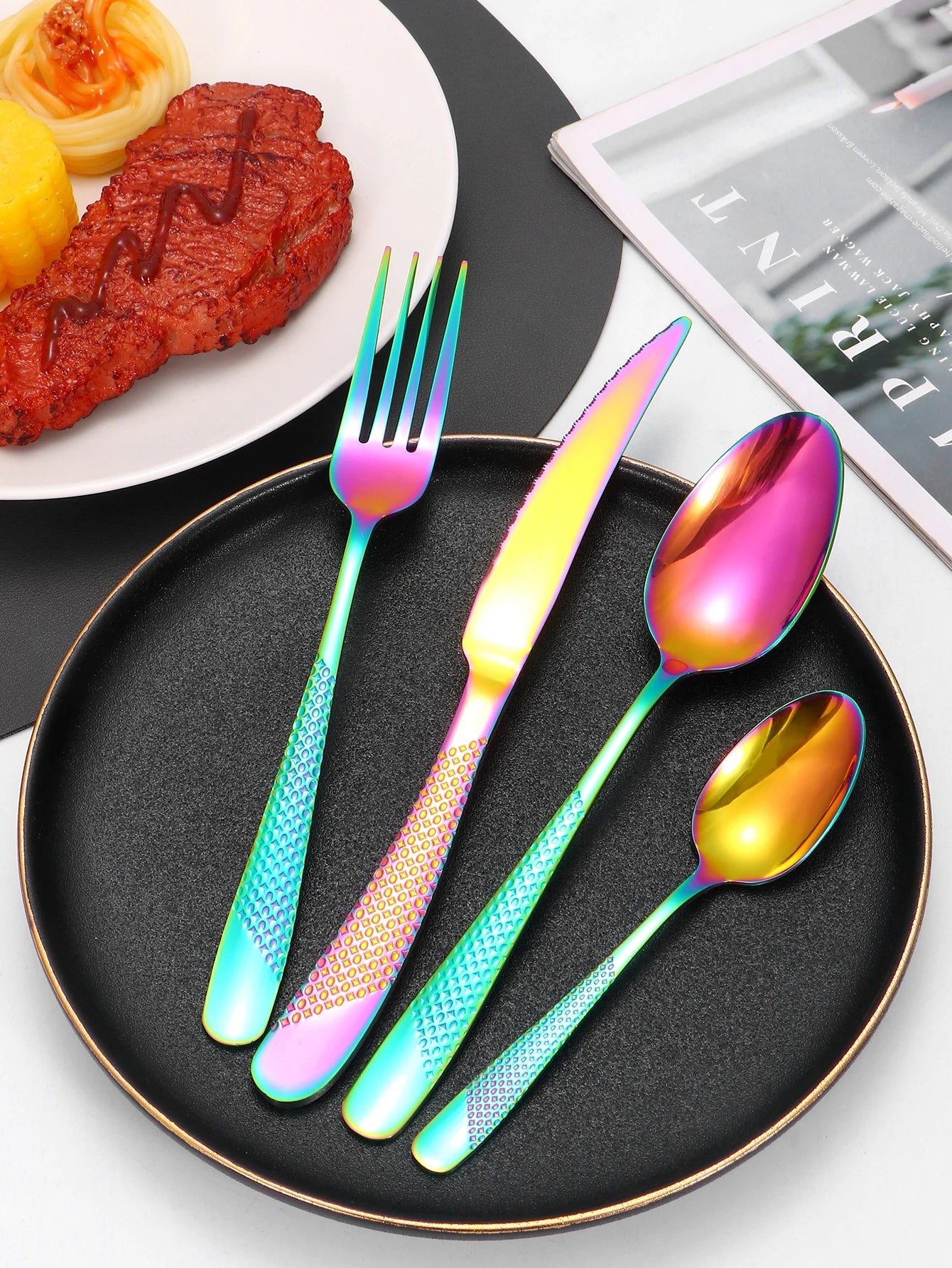 24pc Stainless steel tableware star steak knife and fork dessert fork spoon family suits CAMPAERO
