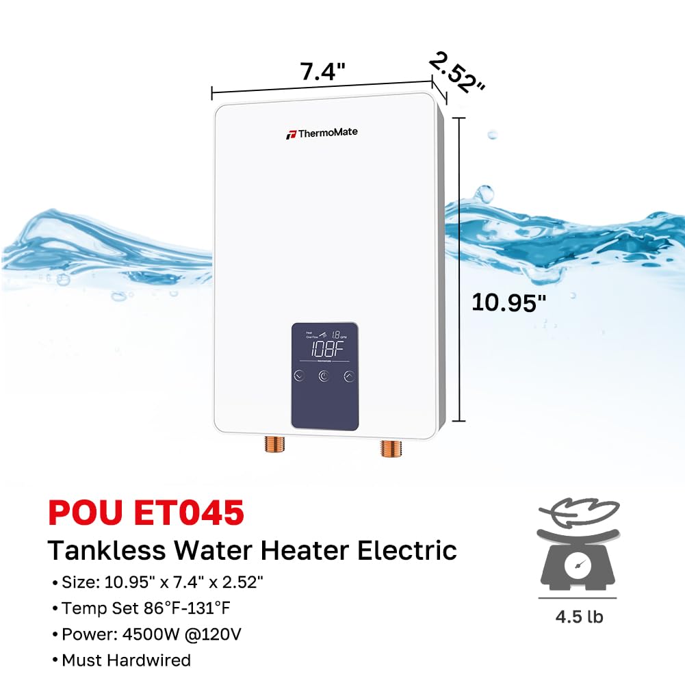 Thermomate Mini Tank Electric Water Heater ES700 Hard Wired 6.5 Gallons Point of Use Water Heater for Instant Hot Water Under Kitchen Sink 120V 1440W CAMPAERO