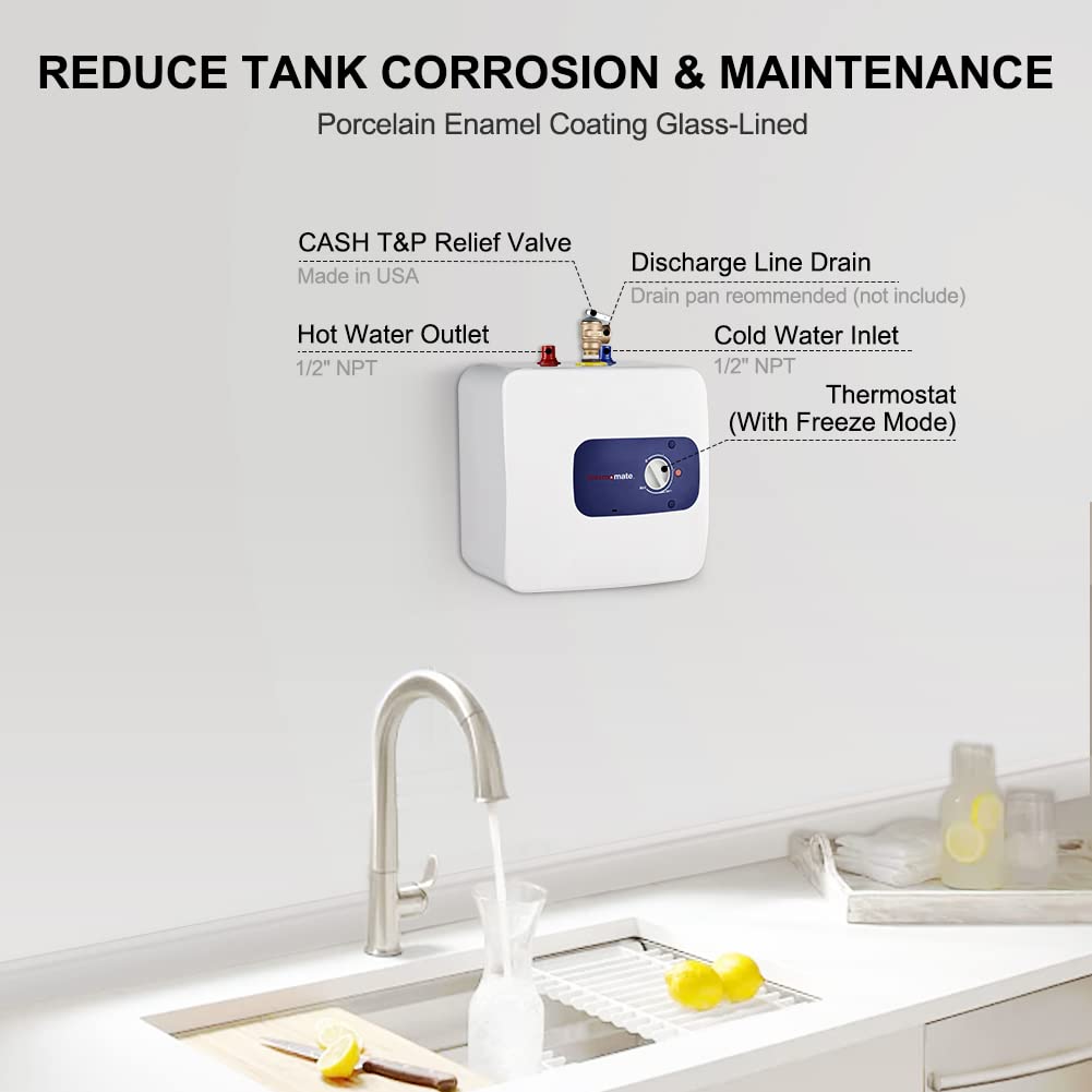 Thermomate Mini Tank Electric Water Heater ES700 Hard Wired 6.5 Gallons Point of Use Water Heater for Instant Hot Water Under Kitchen Sink 120V 1440W CAMPAERO
