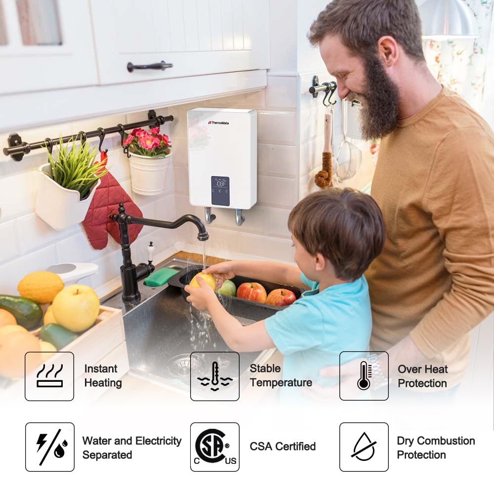 Thermomate Mini Tank Electric Water Heater ES700 Hard Wired 6.5 Gallons Point of Use Water Heater for Instant Hot Water Under Kitchen Sink 120V 1440W CAMPAERO