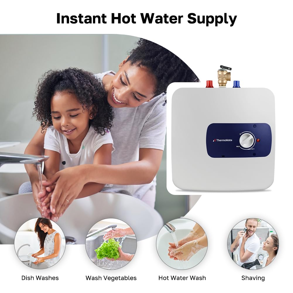 Thermomate Mini Tank Electric Water Heater ES700 Hard Wired 6.5 Gallons Point of Use Water Heater for Instant Hot Water Under Kitchen Sink 120V 1440W CAMPAERO