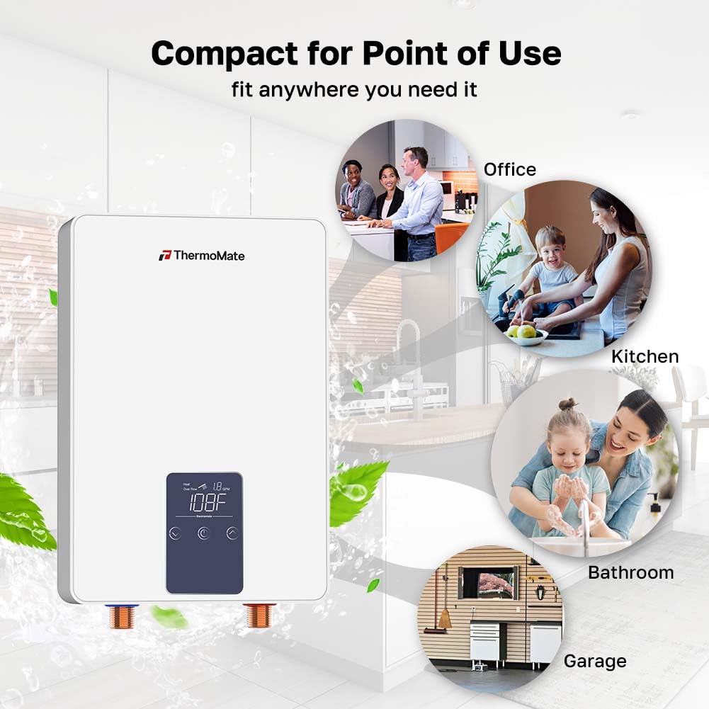 Thermomate Mini Tank Electric Water Heater ES700 Hard Wired 6.5 Gallons Point of Use Water Heater for Instant Hot Water Under Kitchen Sink 120V 1440W CAMPAERO