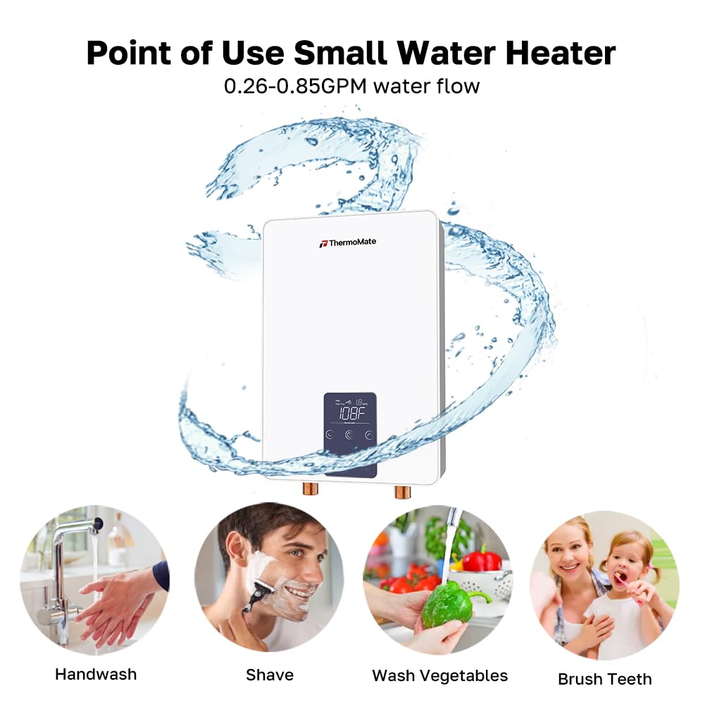 Thermomate Mini Tank Electric Water Heater ES700 Hard Wired 6.5 Gallons Point of Use Water Heater for Instant Hot Water Under Kitchen Sink 120V 1440W CAMPAERO