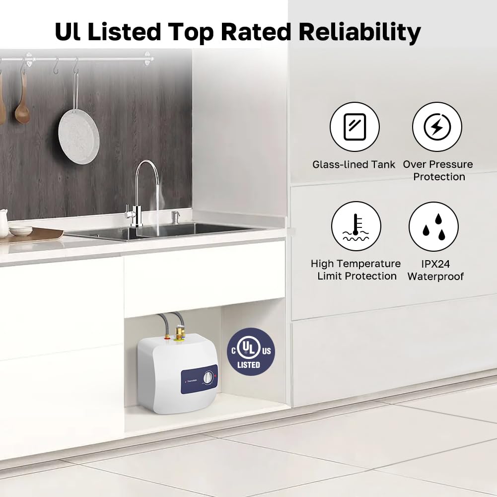 Thermomate Mini Tank Electric Water Heater ES700 Hard Wired 6.5 Gallons Point of Use Water Heater for Instant Hot Water Under Kitchen Sink 120V 1440W CAMPAERO