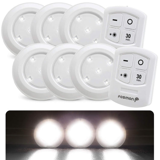 Lot de 3 spots LED sans fil Fosmon avec télécommande, éclairage sous meuble [5 LED blanc lumière du jour, large projecteur, minuterie de 30 minutes, fonctionne sur piles] CAMPAERO
