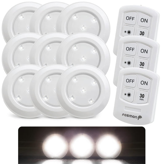 Lot de 3 spots LED sans fil Fosmon avec télécommande, éclairage sous meuble [5 LED blanc lumière du jour, large projecteur, minuterie de 30 minutes, fonctionne sur piles] CAMPAERO