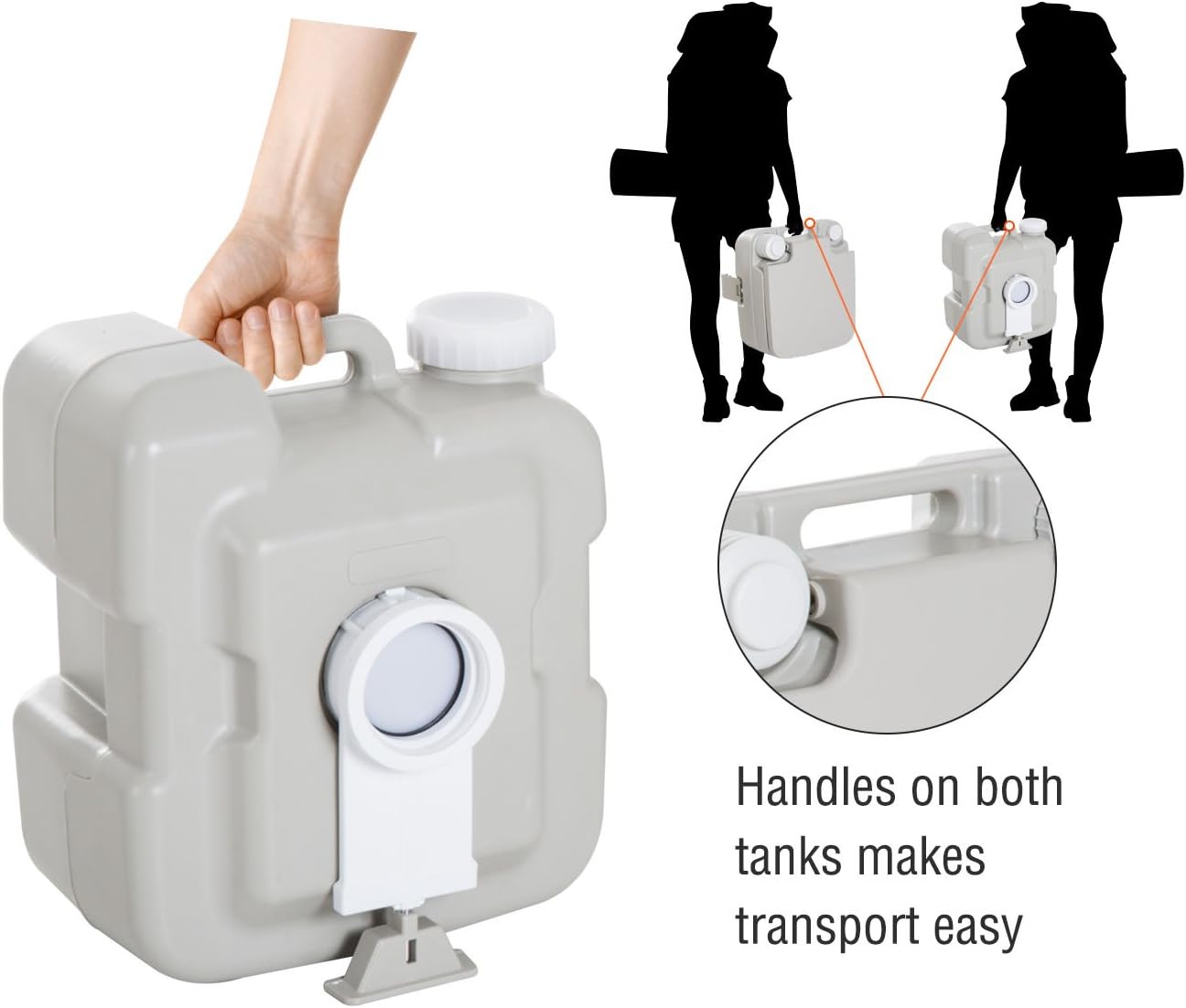 kleankin Toilettes de voyage portables d'extérieur - Réservoir amovible - Facile à utiliser - Pistolet 3 voies pour le camping, la randonnée, le bateau, les voyages en route - 20 l CAMPAERO
