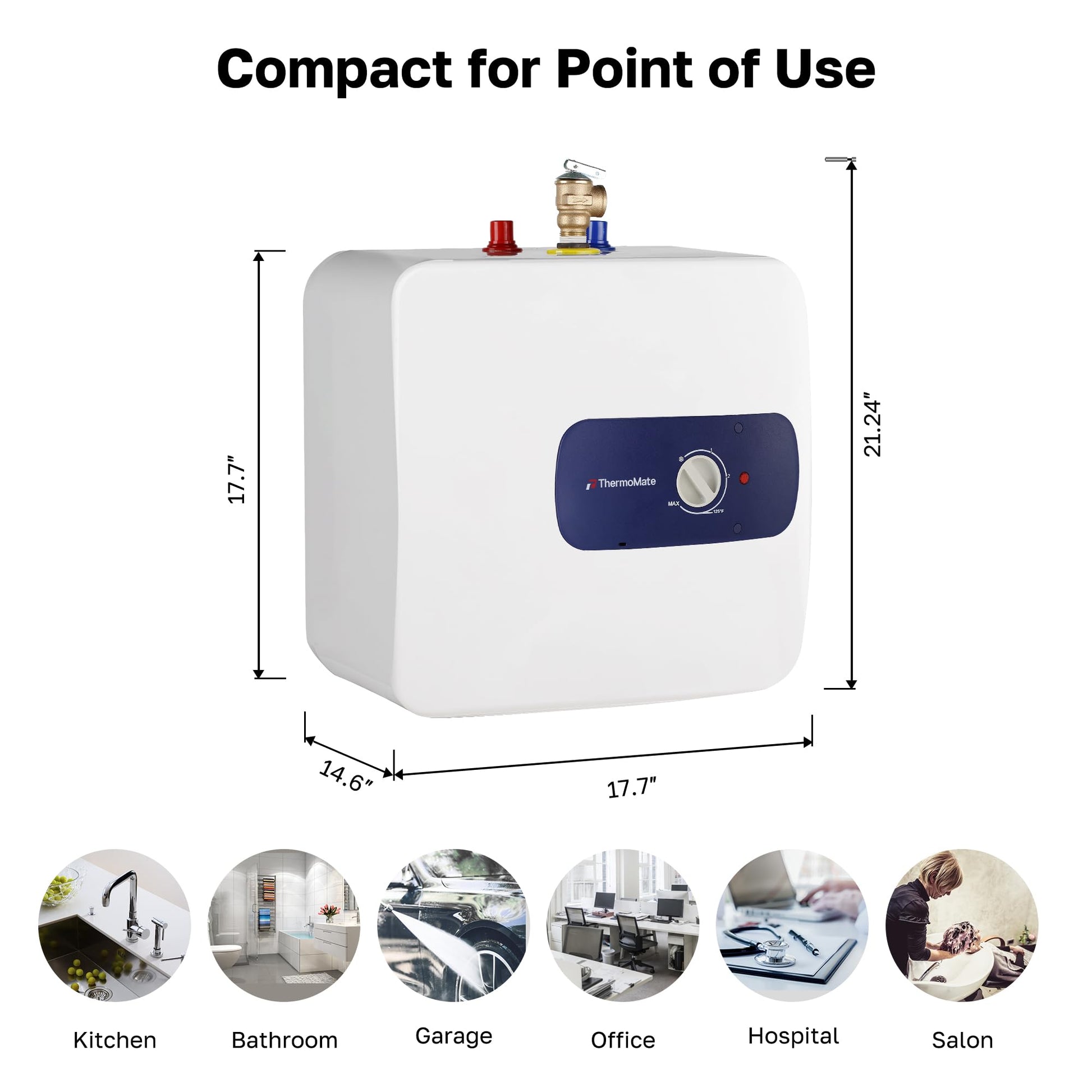 Thermomate Mini Tank Electric Water Heater ES700 Hard Wired 6.5 Gallons Point of Use Water Heater for Instant Hot Water Under Kitchen Sink 120V 1440W CAMPAERO