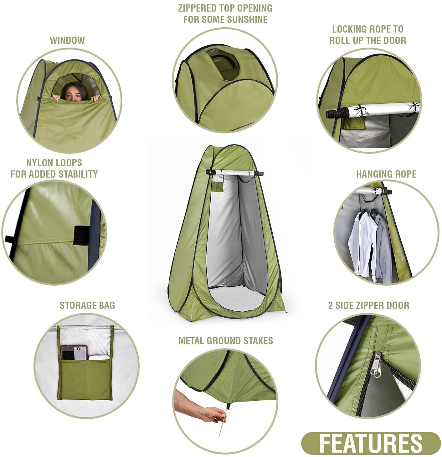 Abri d'intimité pour douche, toilettes, facile à installer, légère et robuste, verte/bleu et pliable avec sac CAMPAERO