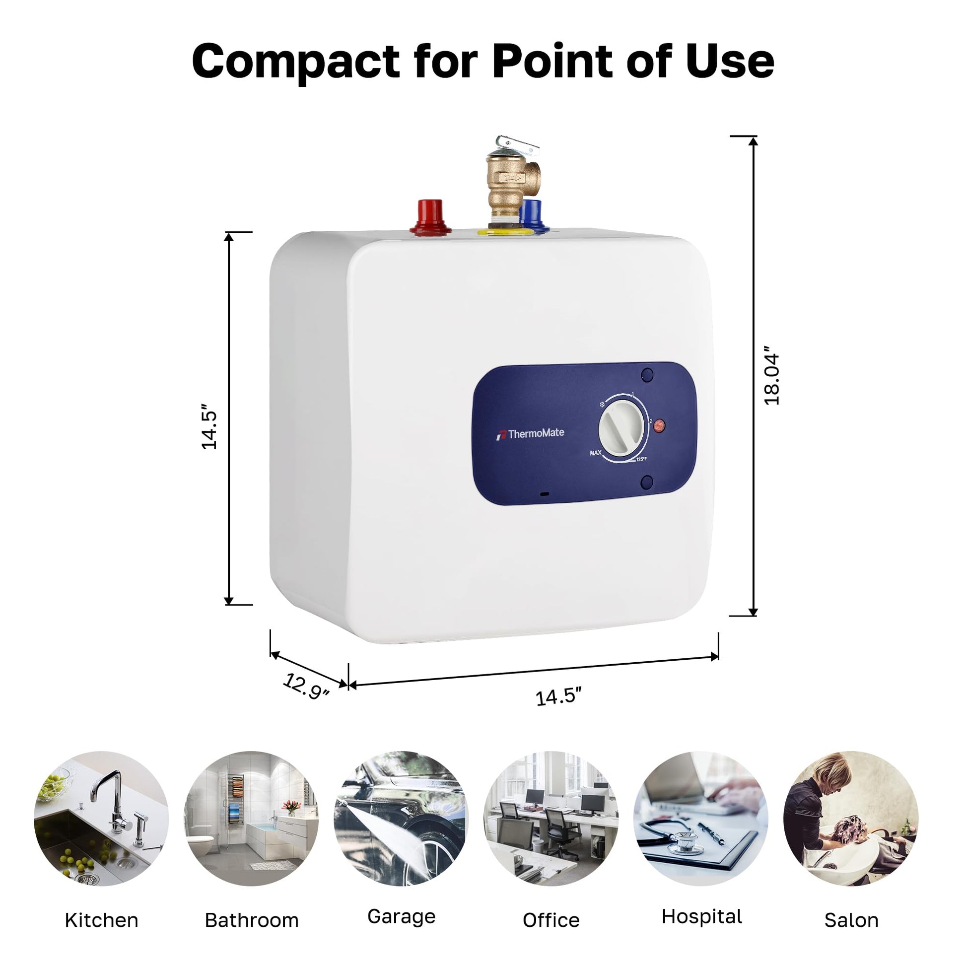 Thermomate Mini Tank Electric Water Heater ES700 Hard Wired 6.5 Gallons Point of Use Water Heater for Instant Hot Water Under Kitchen Sink 120V 1440W CAMPAERO