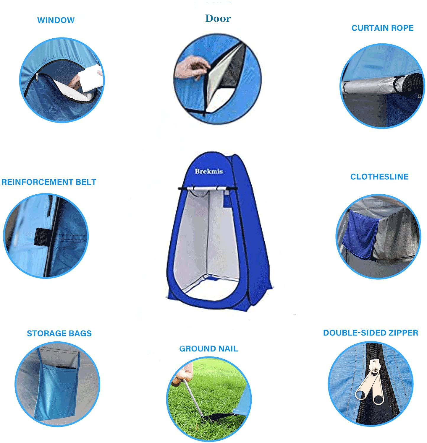 Abri d'intimité pour douche, toilettes, facile à installer, légère et robuste, verte/bleu et pliable avec sac CAMPAERO