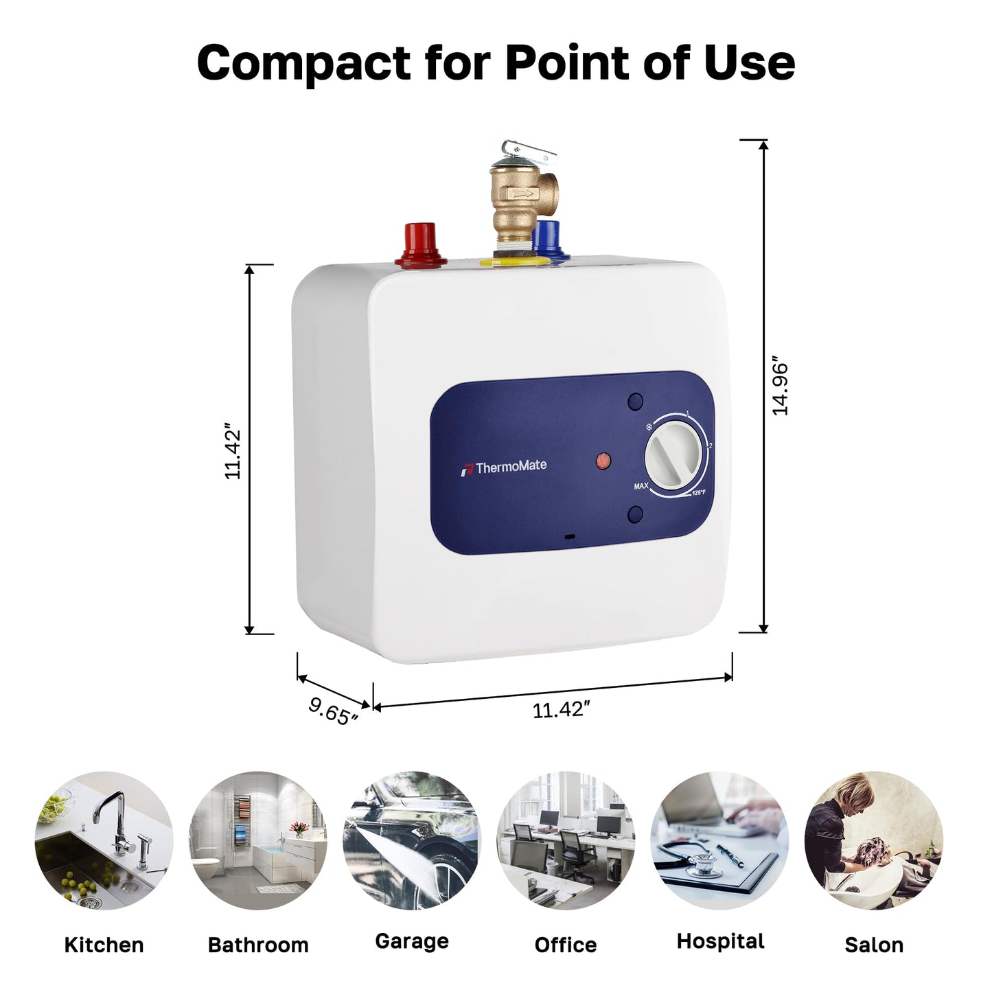 Thermomate Mini Tank Electric Water Heater ES700 Hard Wired 6.5 Gallons Point of Use Water Heater for Instant Hot Water Under Kitchen Sink 120V 1440W CAMPAERO