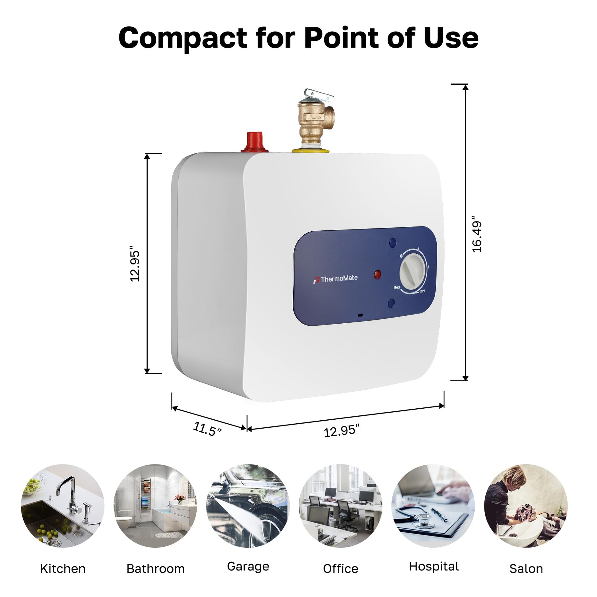 Thermomate Mini Tank Electric Water Heater ES700 Hard Wired 6.5 Gallons Point of Use Water Heater for Instant Hot Water Under Kitchen Sink 120V 1440W CAMPAERO