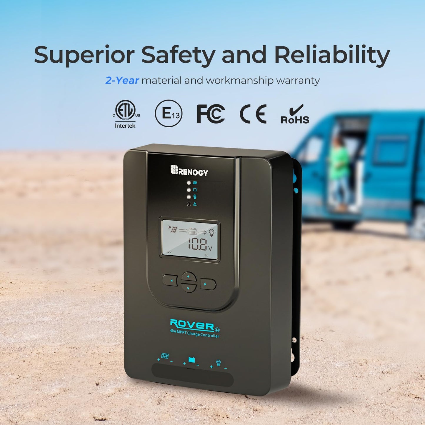 Contrôleur de charge solaire MPPT Renogy pour batteries au gel et au lithium. CAMPAERO