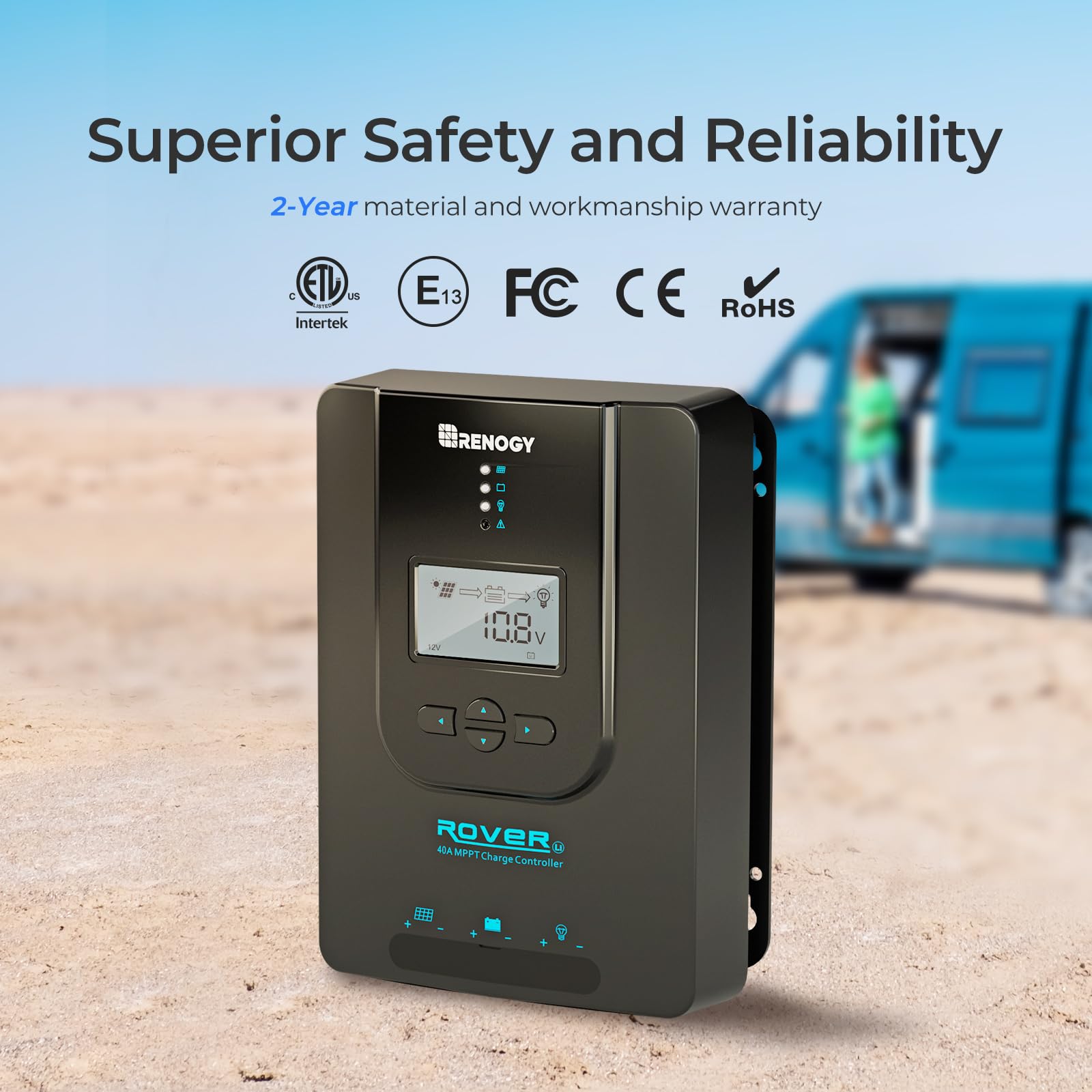 Contrôleur de charge solaire MPPT Renogy pour batteries au gel et au lithium. CAMPAERO