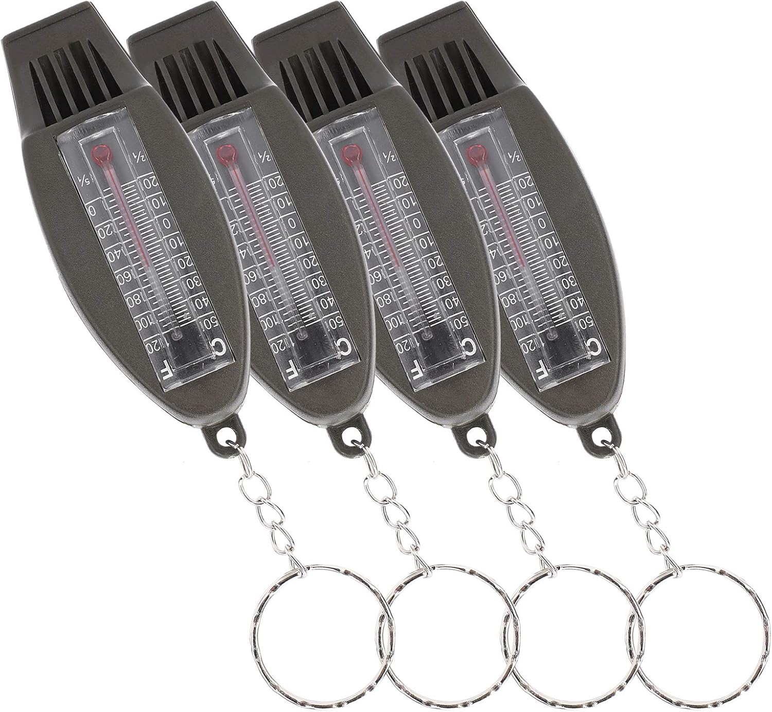 Lot de 4 sifflets multifonctions, boussole, thermomètre. CAMPAERO