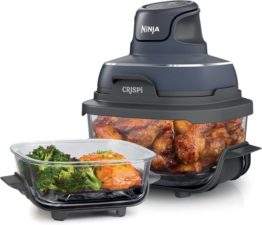 Ninja Crispi Portable Glass Air Fryer Cooking System – 4-Qt & 6-Cup CleanCrisp Containers, Nontoxic, Leak-Proof, Dishwasher Safe – Air Fry, Bake, Max Crisp, Recrisp FN101CGY (Canadian Version) CAMPAERO