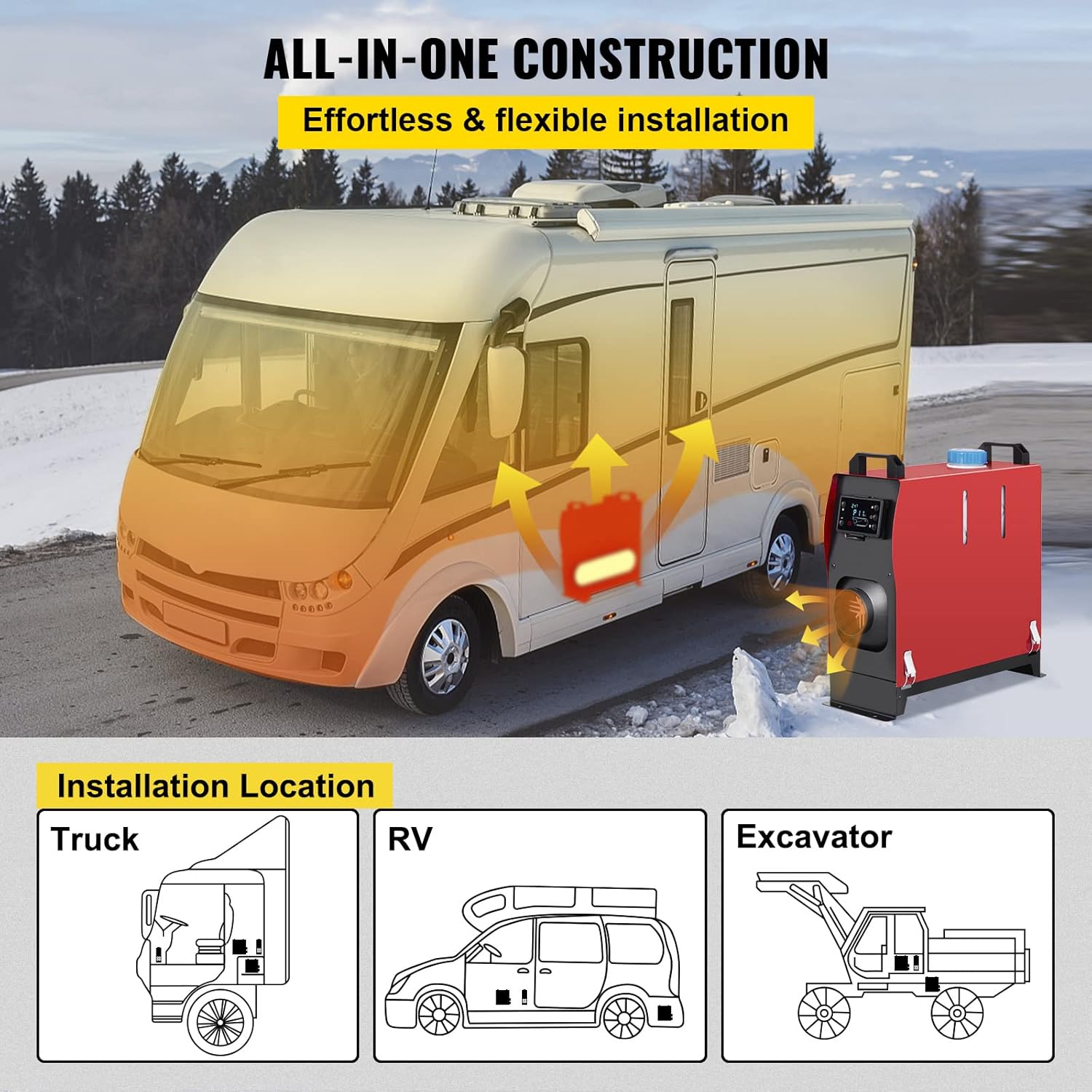 Chauffage diesel VEVOR 12 V, silencieux, 8 kW, avec télécommande et thermostat LCD. CAMPAERO