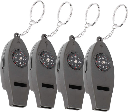 Lot de 4 sifflets multifonctions, boussole, thermomètre. CAMPAERO