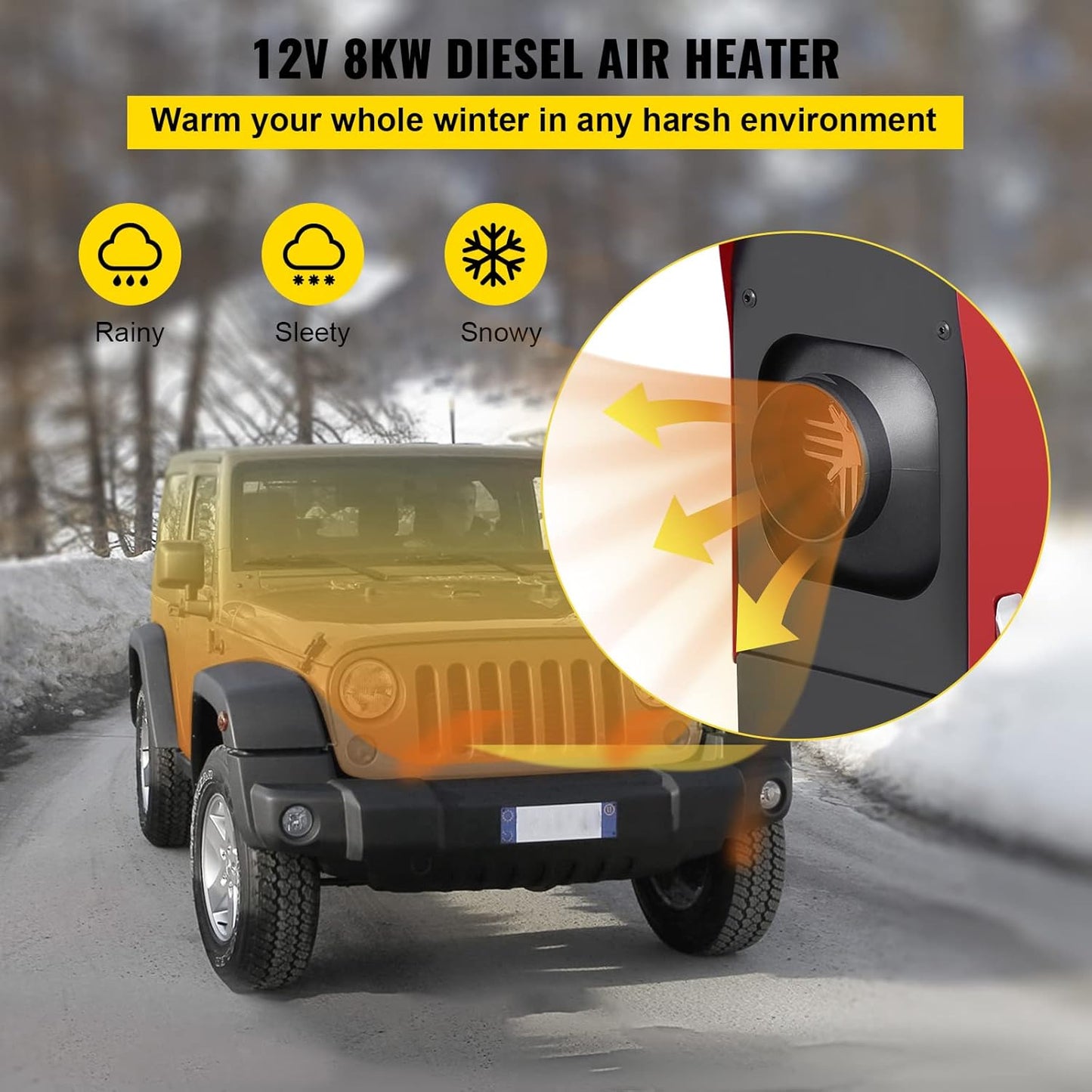 Chauffage diesel VEVOR 12 V, silencieux, 8 kW, avec télécommande et thermostat LCD. CAMPAERO