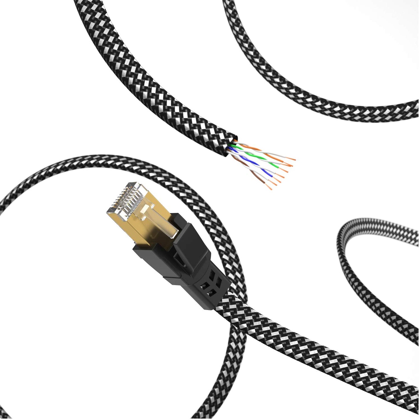 Câble Ethernet Cat 8 40 Gbit/s 2 000 MHz haut débit, cordon de raccordement Internet RJ45 pour modem/routeur/PC/PS5 CAMPAERO