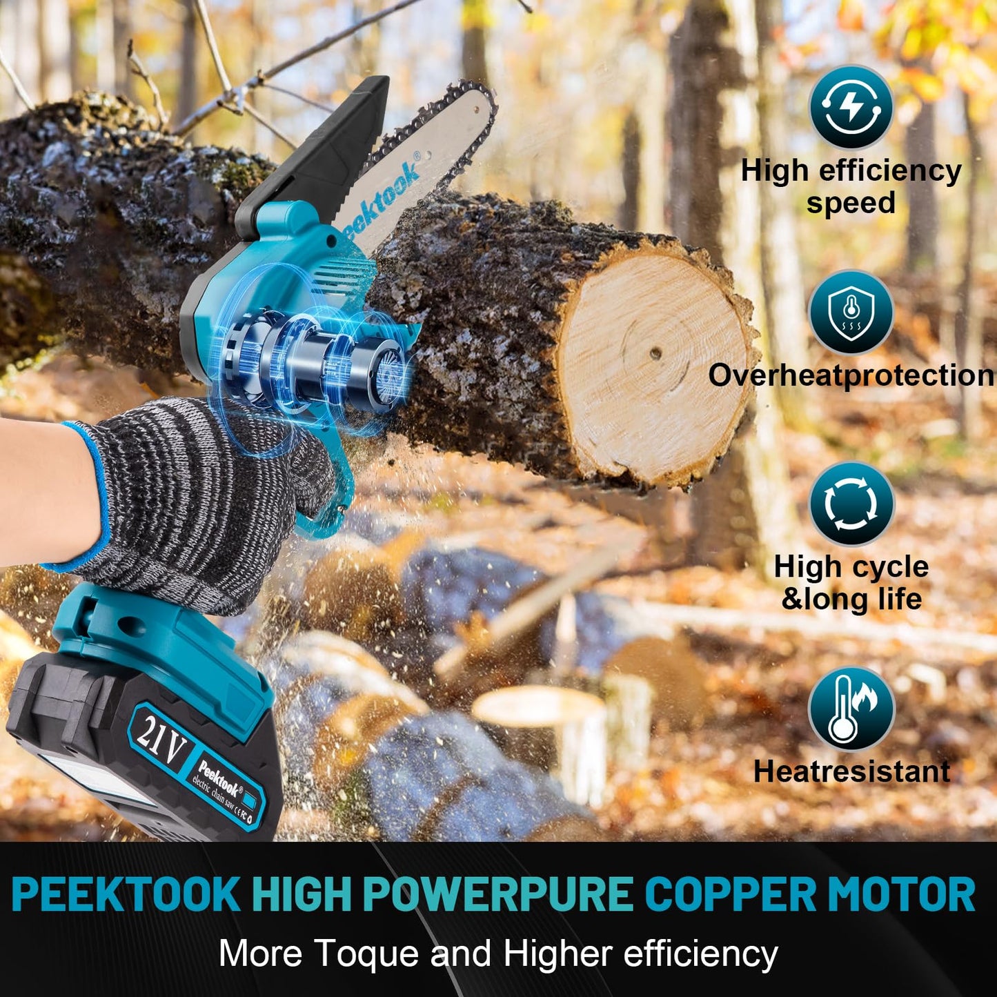 Peektook Mini Tronçonneuse Sans Fil 6 Pouces, Tronçonneuse Électrique avec 2 Grandes Batteries et 2 Chaînes, Scie à Chaîe à Batterie Tronçonneuse à Batterie Légère avec Moteur Puissant pour l'Élagage des Arbres. CAMPAERO
