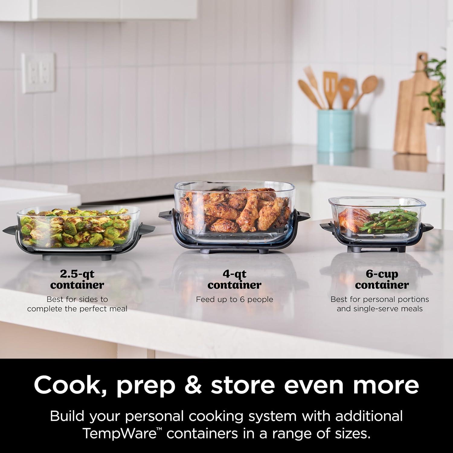 Ninja Crispi Portable Glass Air Fryer Cooking System – 4-Qt & 6-Cup CleanCrisp Containers, Nontoxic, Leak-Proof, Dishwasher Safe – Air Fry, Bake, Max Crisp, Recrisp FN101CGY (Canadian Version) CAMPAERO