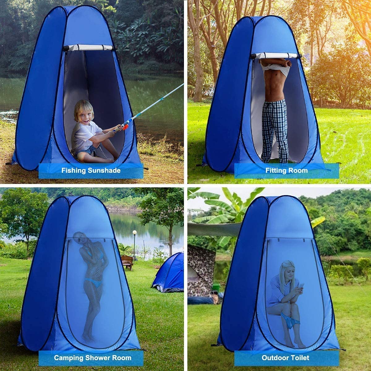 Abri d'intimité pour douche, toilettes, facile à installer, légère et robuste, verte/bleu et pliable avec sac CAMPAERO