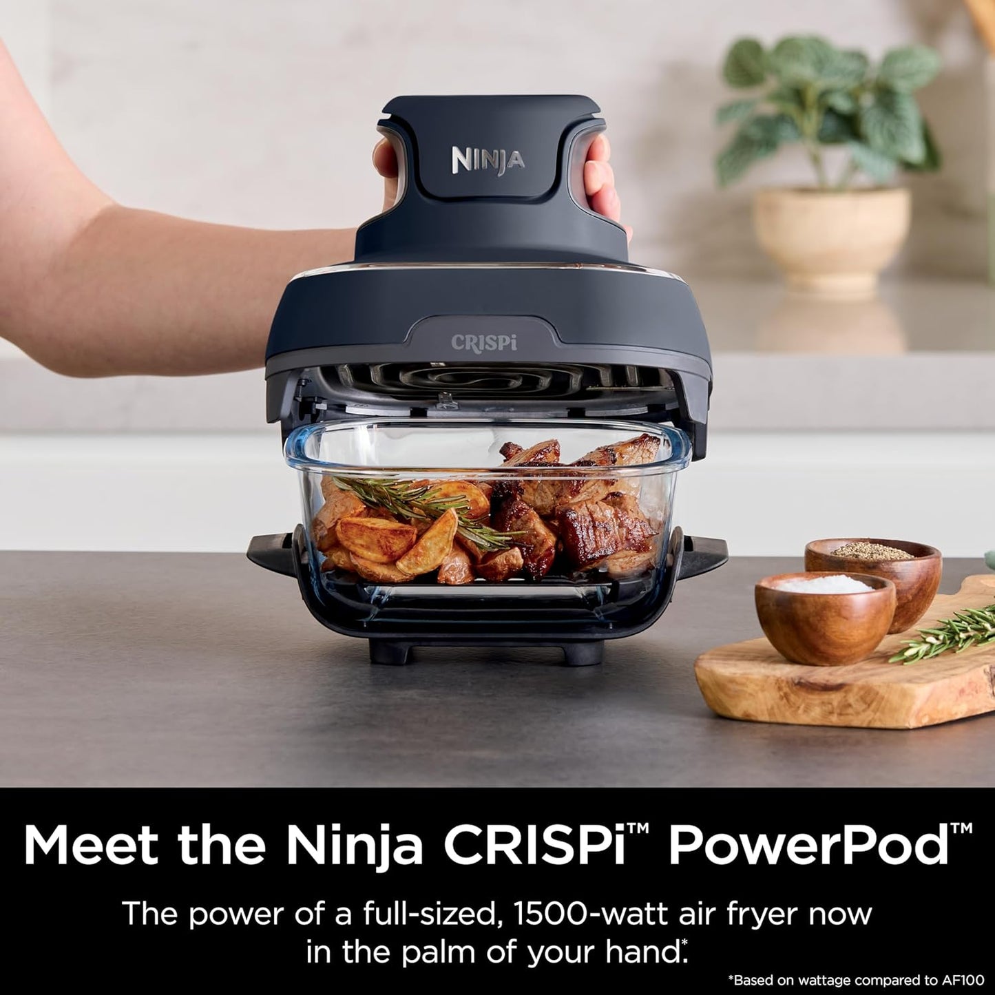 Ninja Crispi Portable Glass Air Fryer Cooking System – 4-Qt & 6-Cup CleanCrisp Containers, Nontoxic, Leak-Proof, Dishwasher Safe – Air Fry, Bake, Max Crisp, Recrisp FN101CGY (Canadian Version) CAMPAERO