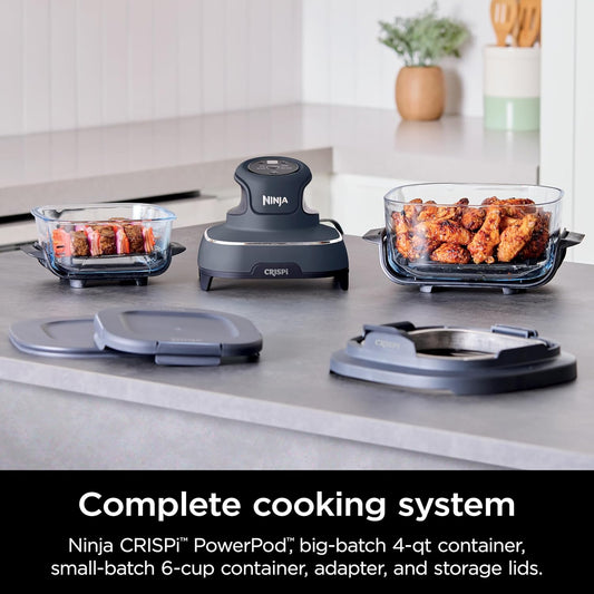 Ninja Crispi Portable Glass Air Fryer Cooking System – 4-Qt & 6-Cup CleanCrisp Containers, Nontoxic, Leak-Proof, Dishwasher Safe – Air Fry, Bake, Max Crisp, Recrisp FN101CGY (Canadian Version) CAMPAERO
