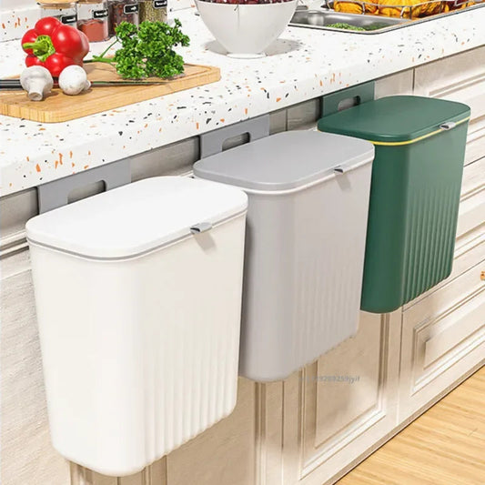 9L Wall Mounted Trash Can Household Waste Bin Hanging Bathroom Trash Can With Lid Food Garbage Bin Kitchen Accessories CAMPAERO