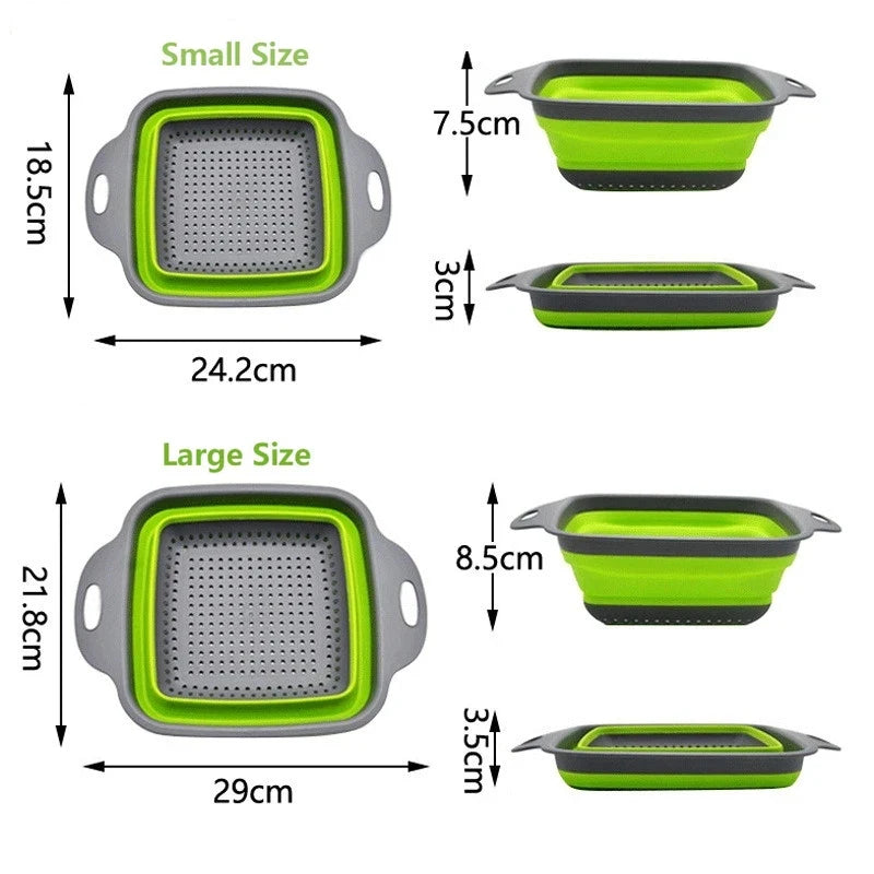 2PCS Silicone Folding Drainer Basket Fruit Vegetable Foldable Colander Kitchen Strainer for Food Pasta Kitchenware Drain Device CAMPAERO