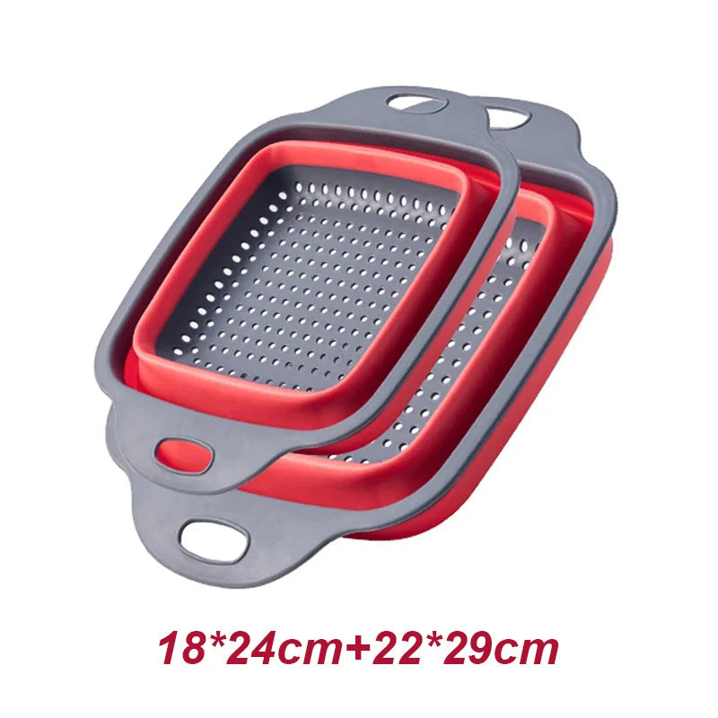 2PCS Silicone Folding Drainer Basket Fruit Vegetable Foldable Colander Kitchen Strainer for Food Pasta Kitchenware Drain Device CAMPAERO