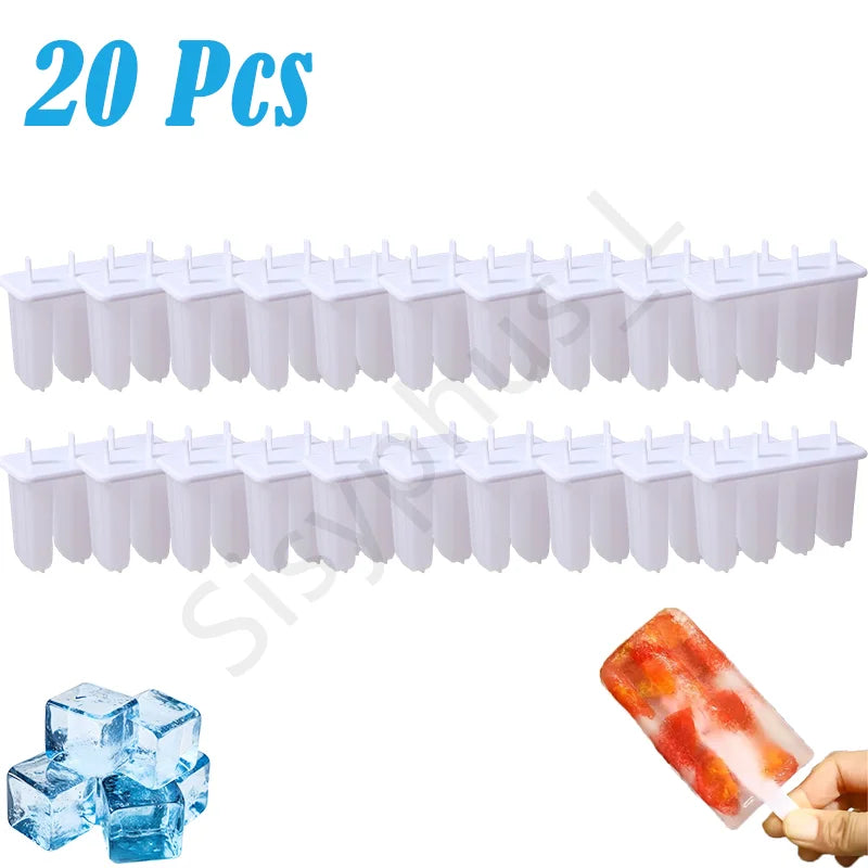 1-20Pcs 4 Gird DIY Ice Cream Molds Reusable Children's Creative Popsicle Mold Kitchen Tools CAMPAERO