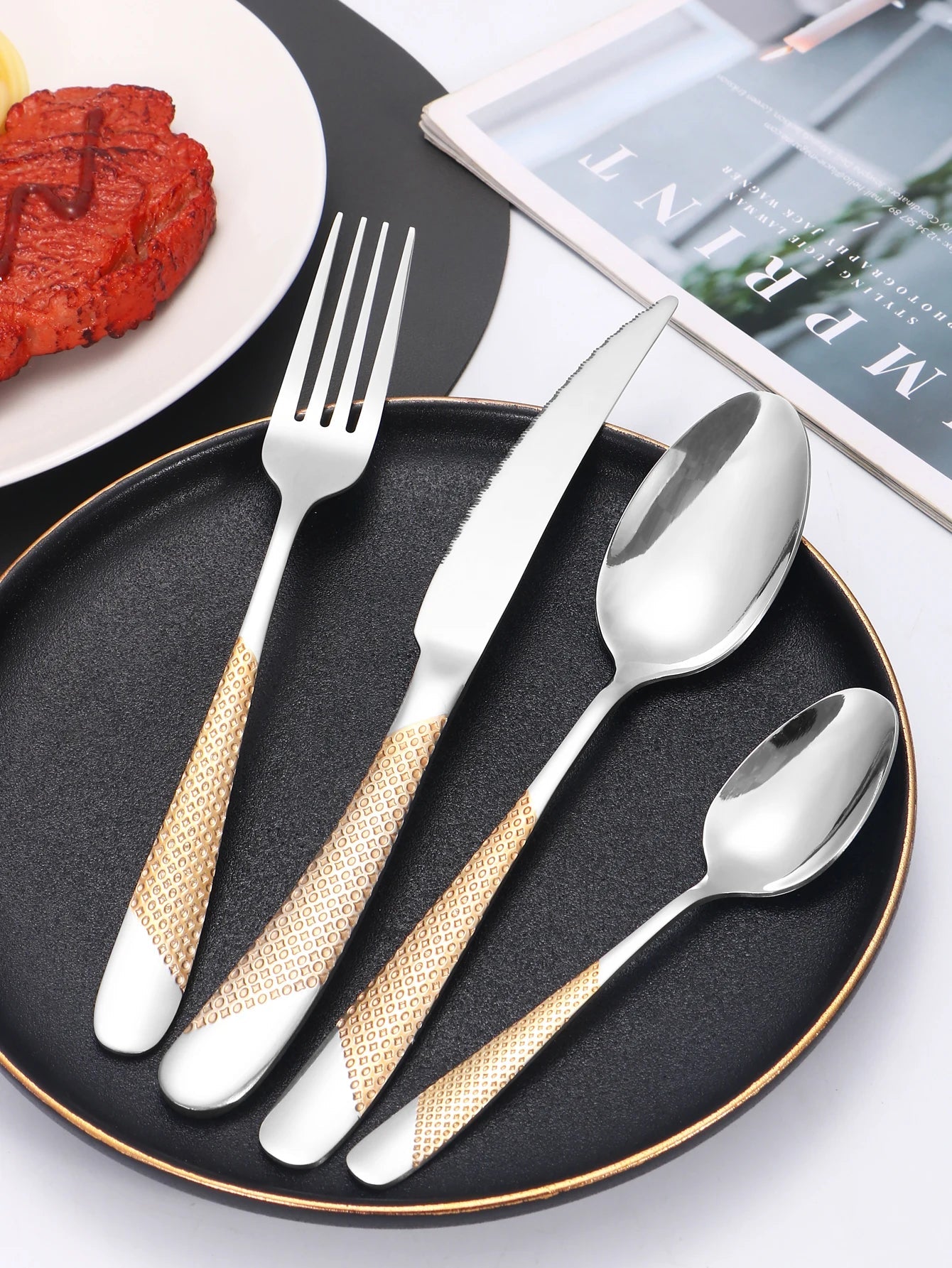 24pc Stainless steel tableware star steak knife and fork dessert fork spoon family suits CAMPAERO