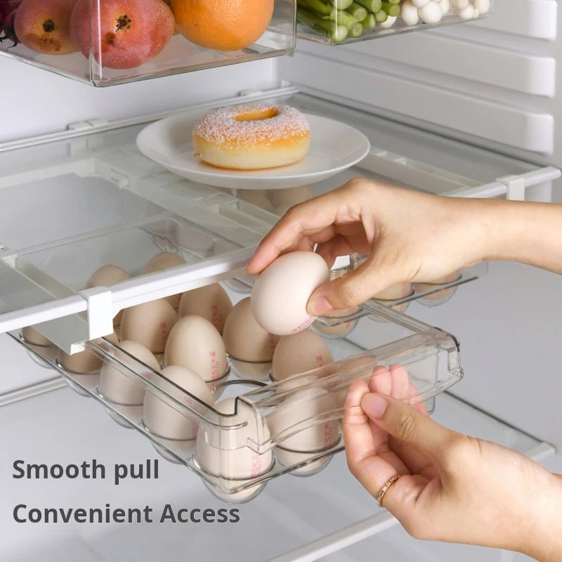 Refrigerator Egg Storage Box Drawer Style Food Fruit Egg Rack Egg Holder Household Plastic Fresh-keeping Box CAMPAERO