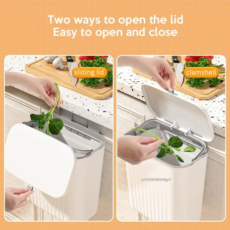 9L Wall Mounted Trash Can Household Waste Bin Hanging Bathroom Trash Can With Lid Food Garbage Bin Kitchen Accessories CAMPAERO